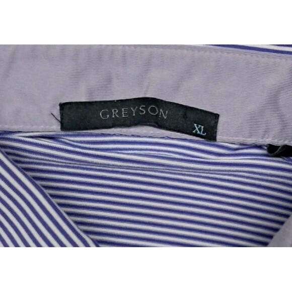 Greyson‎ Polo Shirt Men's XL Blue Striped Golf Short Sleeve Wolf Logo - Picture 2 of 10